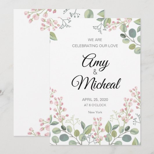 Elegant Floral Wedding Invitding Kaart (Voorkant / Achterkant)