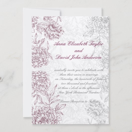 Elegant Floral Wedding Invitding Wine Cream Kaart (Voorkant)