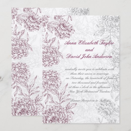 Elegant Floral Wedding Invitding Wine Cream Kaart (Voorkant / Achterkant)