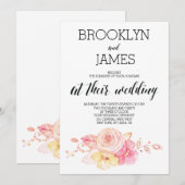Elegant Floral Wedding Invite with Pearls and Lace Kaart (Voorkant / Achterkant)