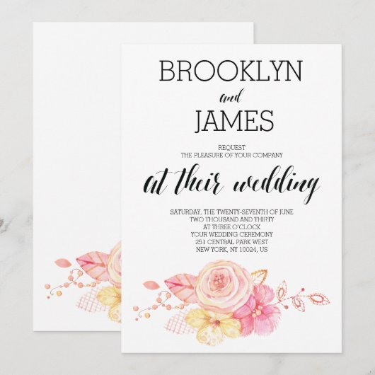 Elegant Floral Wedding Invite with Pearls and Lace Kaart (Voorkant / Achterkant)