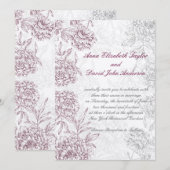 Elegant Floral Wedding Invitting Wine Red Cream Kaart (Voorkant / Achterkant)