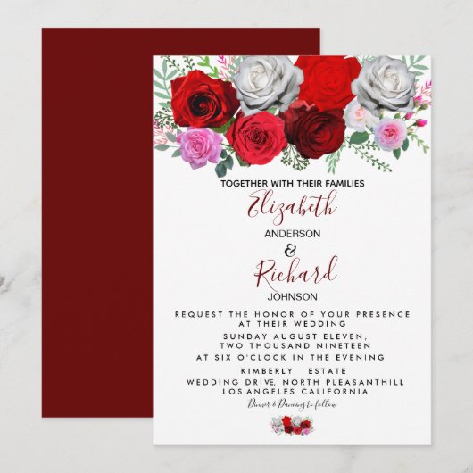 Elegant Floral Wedding Kaart (Voorkant / Achterkant)