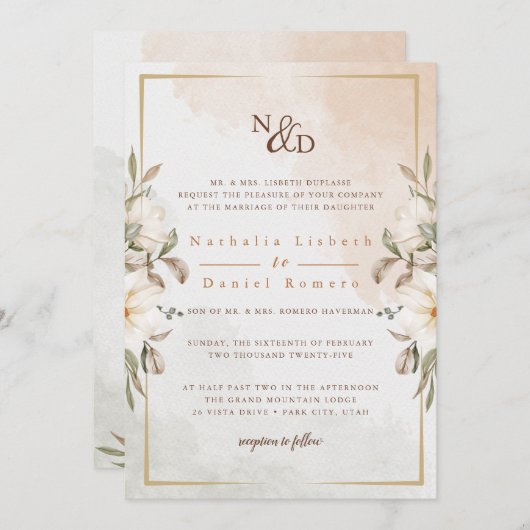 Elegant Floral Wedding Kaart (Voorkant / Achterkant)