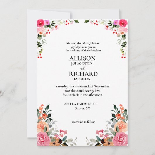 Elegant Floral Wedding Kaart (Voorkant)