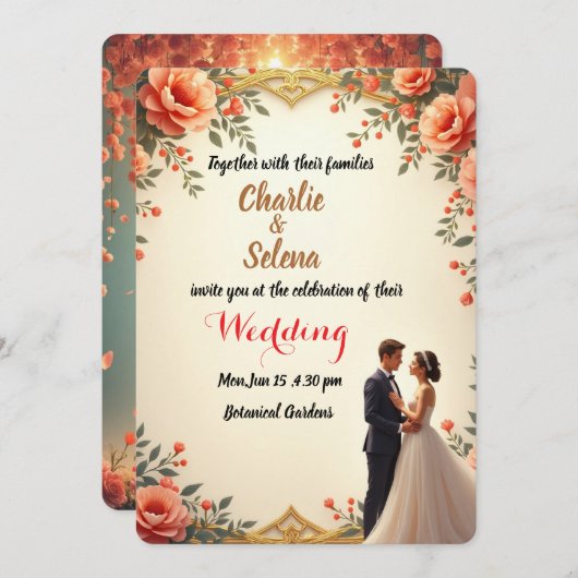 Elegant Floral Wedding Kaart (Voorkant / Achterkant)