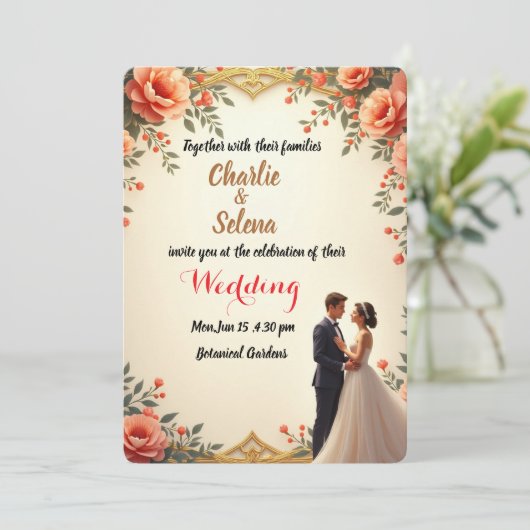 Elegant Floral Wedding Kaart (Staand voorkant)