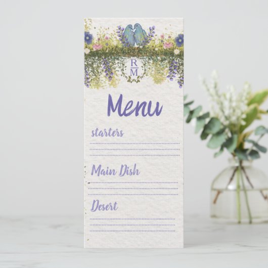 Elegant Floral Wedding Menu Card 4x9. 5 (Staand voorkant)