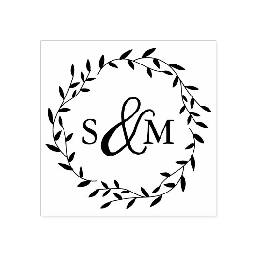 Elegant Floral Wedding Monogram Rubberstempel (Afrduk)