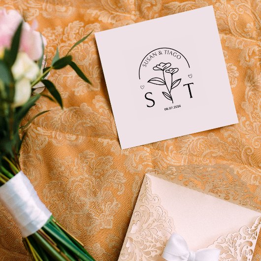 Elegant Floral Wedding Monogram Rubberstempel