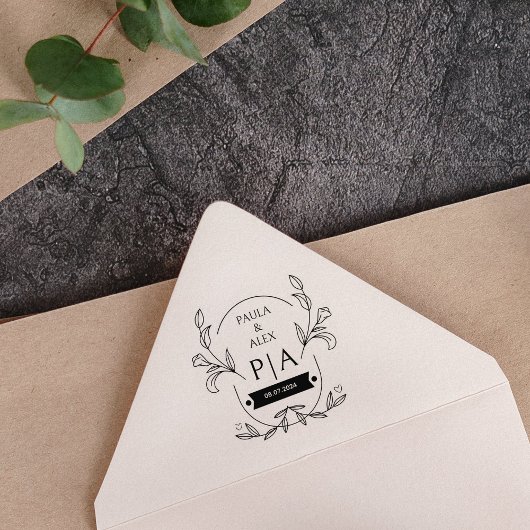 Elegant Floral Wedding Monogram Rubberstempel