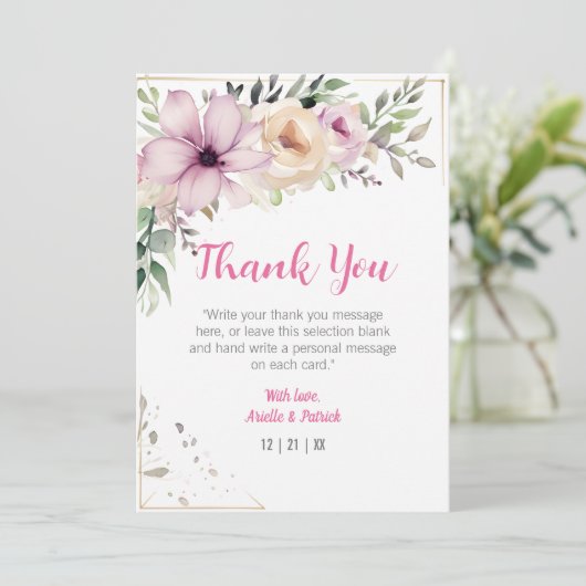 Elegant Floral Wedding Pastel Schilderen Botanisch Bedankkaart (Staand voorkant)
