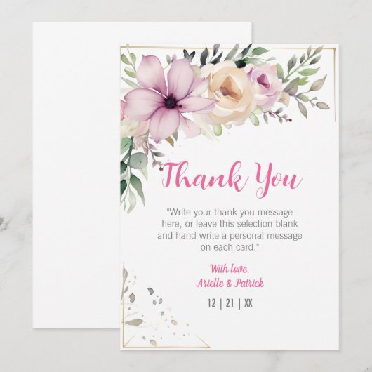 Elegant Floral Wedding Pastel Schilderen Botanisch Bedankkaart (Voorkant / Achterkant)