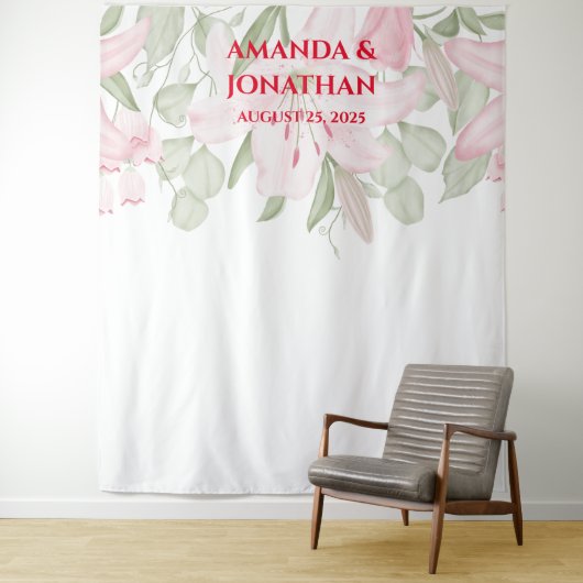 Elegant Floral Wedding Photo Booth Backdrop Wandkleed (In situ)