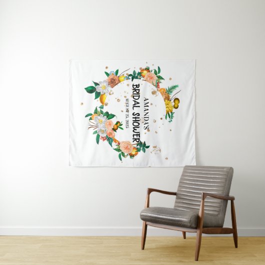 Elegant Floral Wedding Photo Booth Backdrop Wandkleed (In Situ (horizontaal))