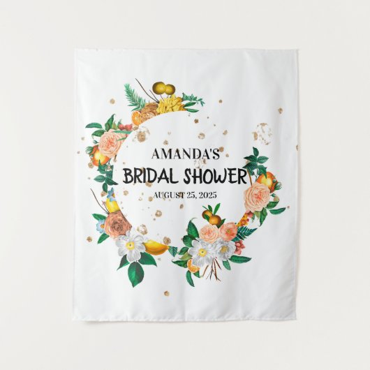 Elegant Floral Wedding Photo Booth Backdrop Wandkleed (Voorkant)