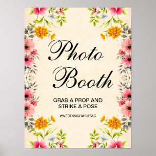 Elegant Floral Wedding Photo Booth Sign Poster