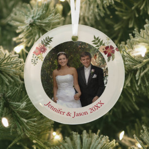Elegant Floral Wedding Photo Keepomwille Kerstmis Glas Ornament