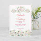 Elegant Floral Wedding Pink Chic Script Wedding Kaart (Staand voorkant)