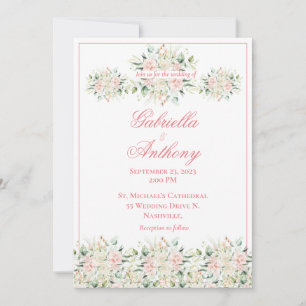 Elegant Floral Wedding Pink Chic Script Wedding Kaart