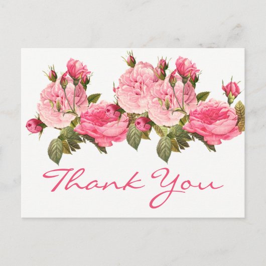 Elegant Floral Wedding Pink Rose Bedankt Briefkaart (Voorkant)