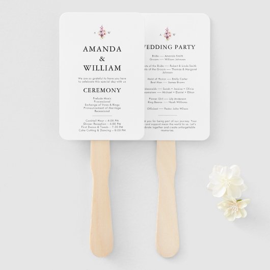 Elegant Floral Wedding Program Handwaaier (Voorkant en achterkant)