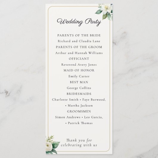 Elegant Floral Wedding Program Template Programmakaart (Achterkant)