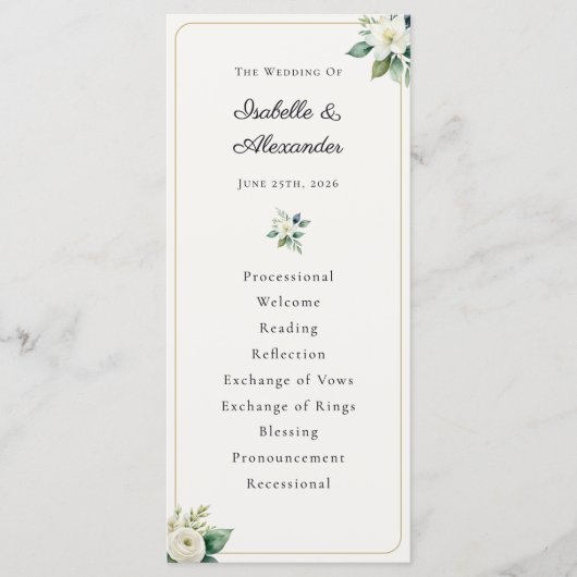 Elegant Floral Wedding Program Template Programmakaart (Voorkant)