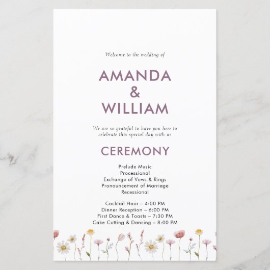 Elegant Floral Wedding Programme (Voorkant)