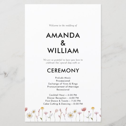 Elegant Floral Wedding Programme (Voorkant)
