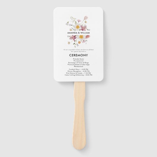 Elegant Floral Wedding Programme Handwaaier (Voorkant)