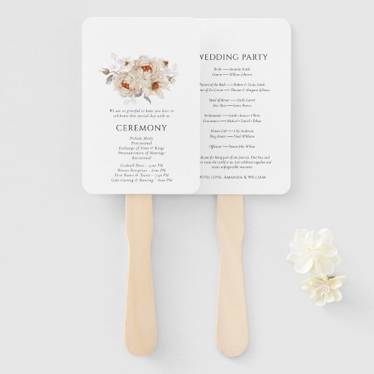 Elegant Floral Wedding Programme Handwaaier (Voorkant en achterkant)