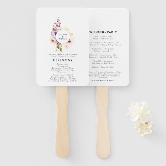 Elegant Floral Wedding Programme Handwaaier (Voorkant en achterkant)