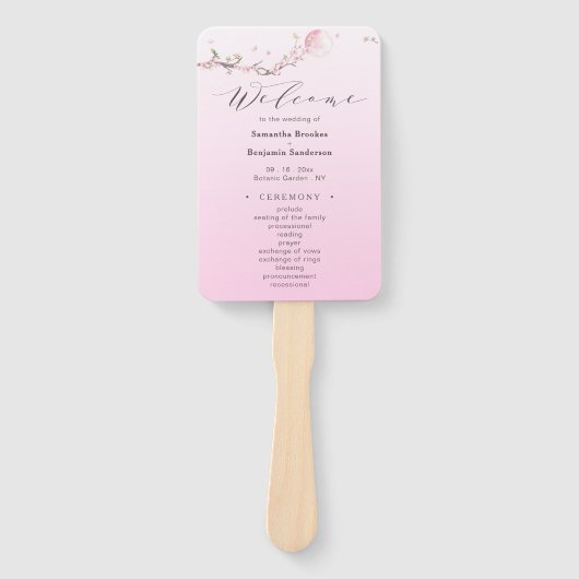 Elegant Floral Wedding Programme Handwaaier (Voorkant)