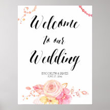 Elegant Floral Wedding Reception Sign 18x24