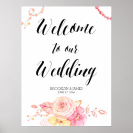 Elegant Floral Wedding Reception Sign 18x24 Poster