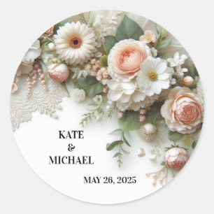 Elegant Floral Wedding Ronde Sticker