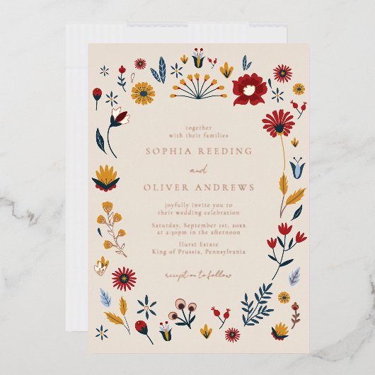 Elegant Floral Wedding Roos Gold Foil Uitnodiging (Envelop)