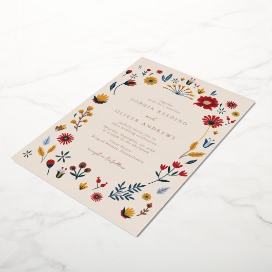 Elegant Floral Wedding Roos Gold Foil Uitnodiging (Gedraaid)