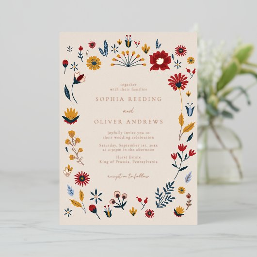 Elegant Floral Wedding Roos Gold Foil Uitnodiging (Staand Voorkant)