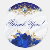 Elegant Floral Wedding Royal Blue Hartelijk dank Ronde Sticker (Voorkant)