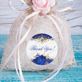 Elegant Floral Wedding Royal Blue Hartelijk dank Ronde Sticker