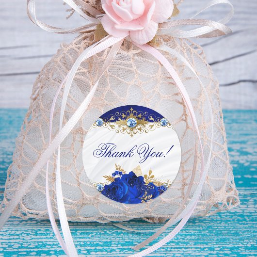 Elegant Floral Wedding Royal Blue Hartelijk dank Ronde Sticker