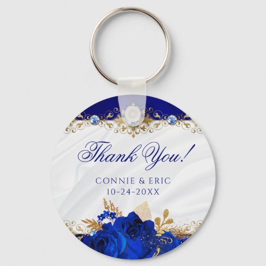 Elegant Floral Wedding Royal Blue Hartelijk dank Sleutelhanger (Voorkant)