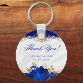 Elegant Floral Wedding Royal Blue Hartelijk dank Sleutelhanger (Voorkant)