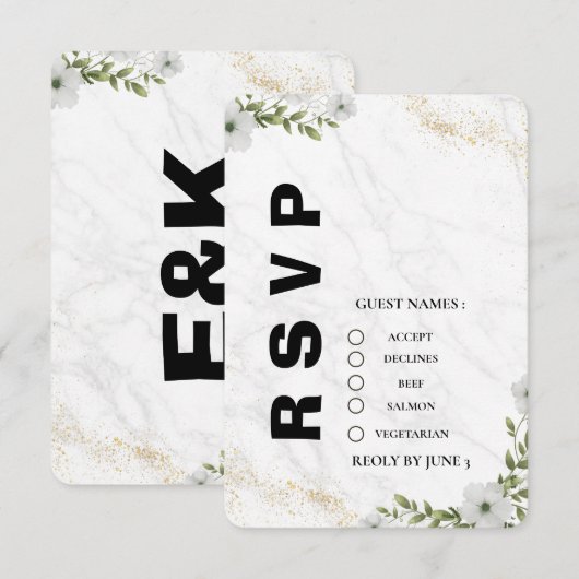 Elegant Floral Wedding RSVP Card  Kaartje (Voorkant / Achterkant)