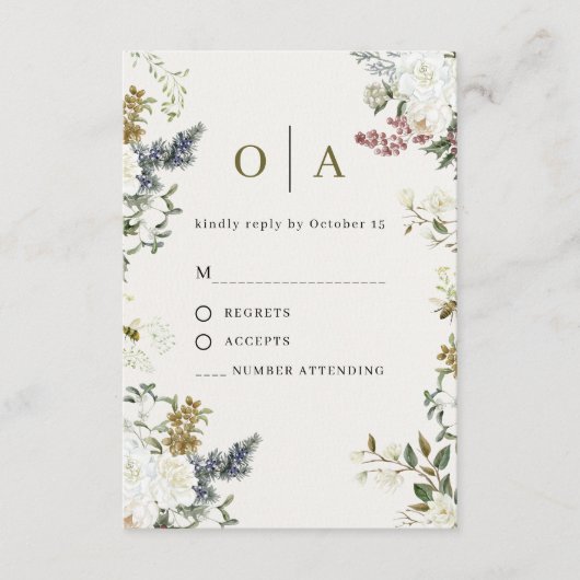 Elegant Floral Wedding RSVP Card | Watercolor (Voorkant)