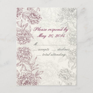 Elegant Floral Wedding RSVP-kaarten Wine Red Cream RSVP Kaartje