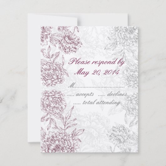 Elegant Floral Wedding RSVP-kaarten Wine Red Cream RSVP Kaartje (Voorkant)