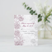 Elegant Floral Wedding RSVP-kaarten Wine Red Cream RSVP Kaartje (Staand voorkant)